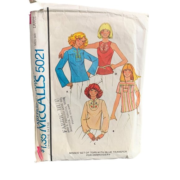 McCall's 5021 Misses Vintage Shirt Blue Transfer for Embroidery Size 18-20 - Picture 1 of 2
